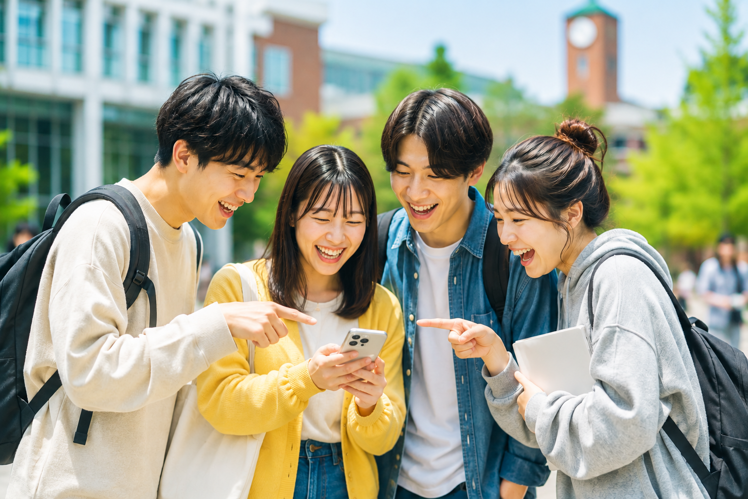 キャンパスで談笑する学生たち